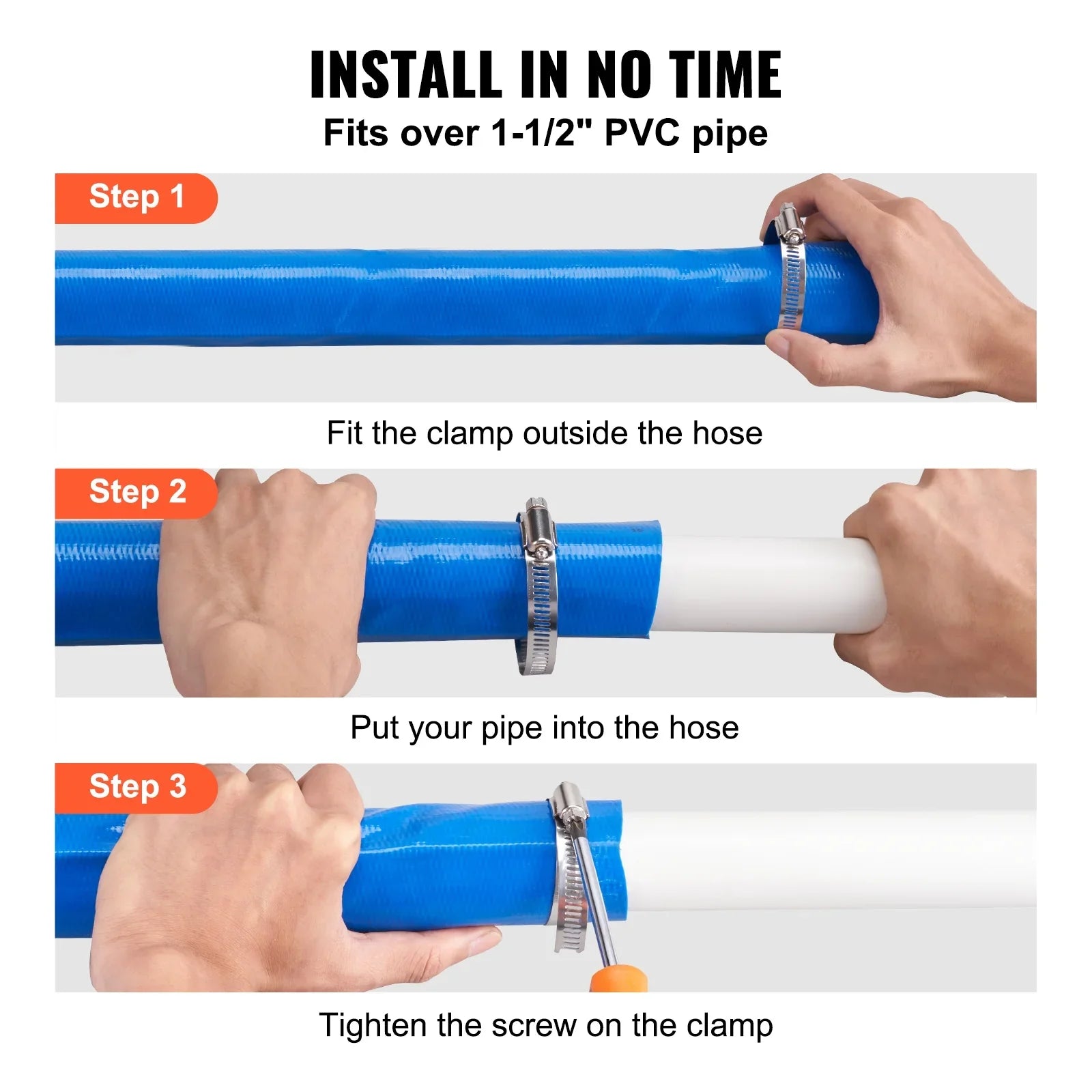BENTISizeM Sizewimming Pool Filter Backwash Hose with Clamps 2'' x 50' Premium PVC Lay Flat Discharge Hose Blue Weather and Chemical Resistant