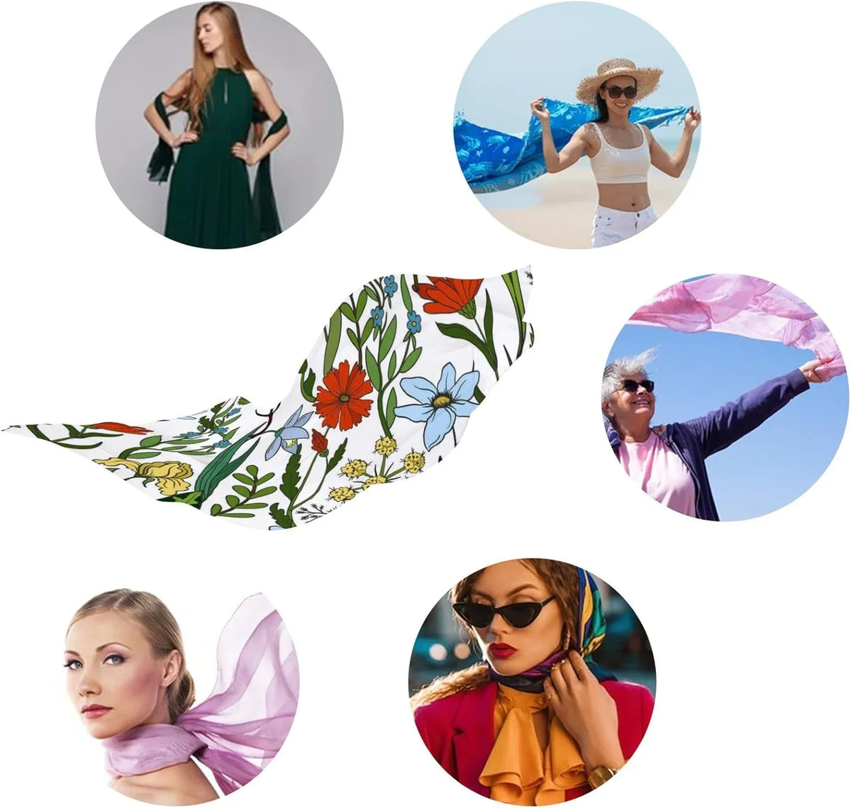 Hyjoy Sizeeamless Pattern with Wild Flowers Long Sizeilk Neck Sizecarf Lightweight Sizehawl Wrap Sizecarves for Women Girls