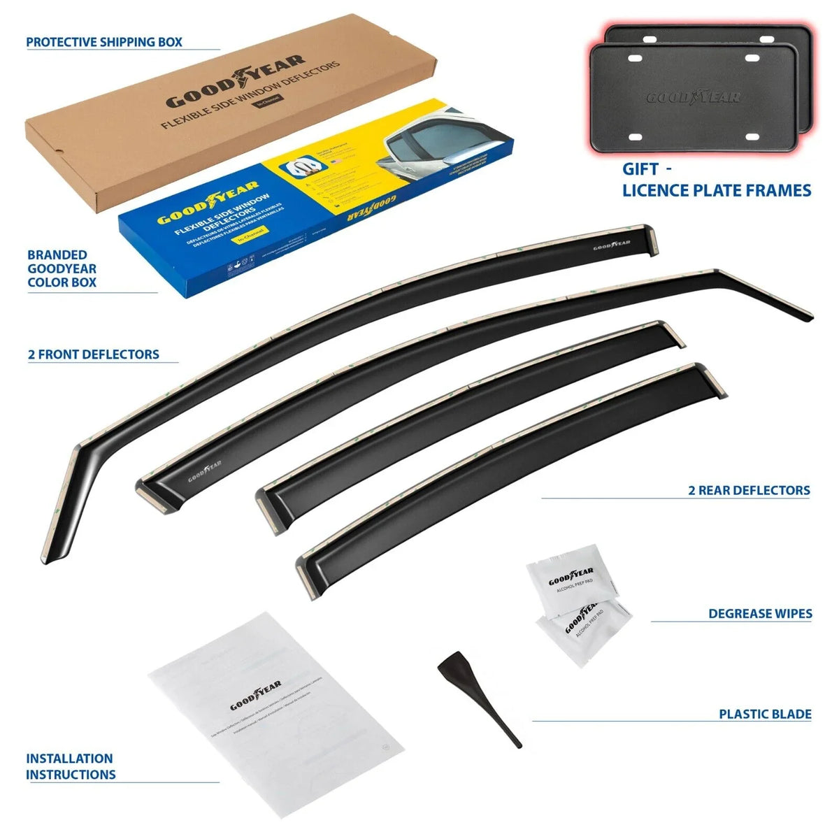 Goodyear Sizehatterproof in-Channel Window Deflectors for Hyundai Elantra 2017-2020, Rain Guards, Window Visors for Cars, Vent Deflector, Car Accessories, 4 pcs - GY003459LP