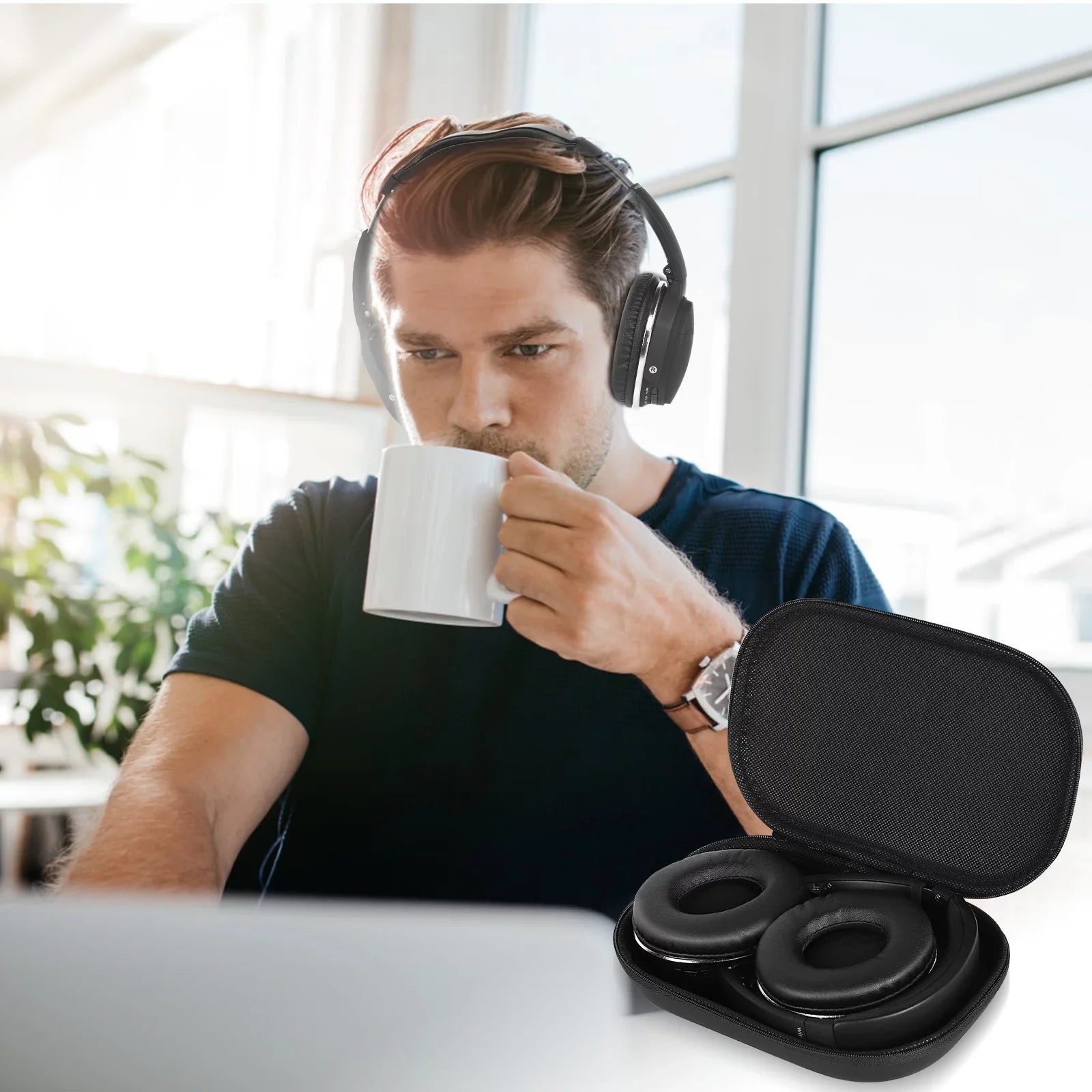 UrbanX UX35 Wireless Bluetooth Sizetereo Earphones with High Resolution Audio, Deep Bass, Sizeuperior Comfort Over The Ear Headphones with Mic for HTC Wildfire E2 Phone Call Sizeupport