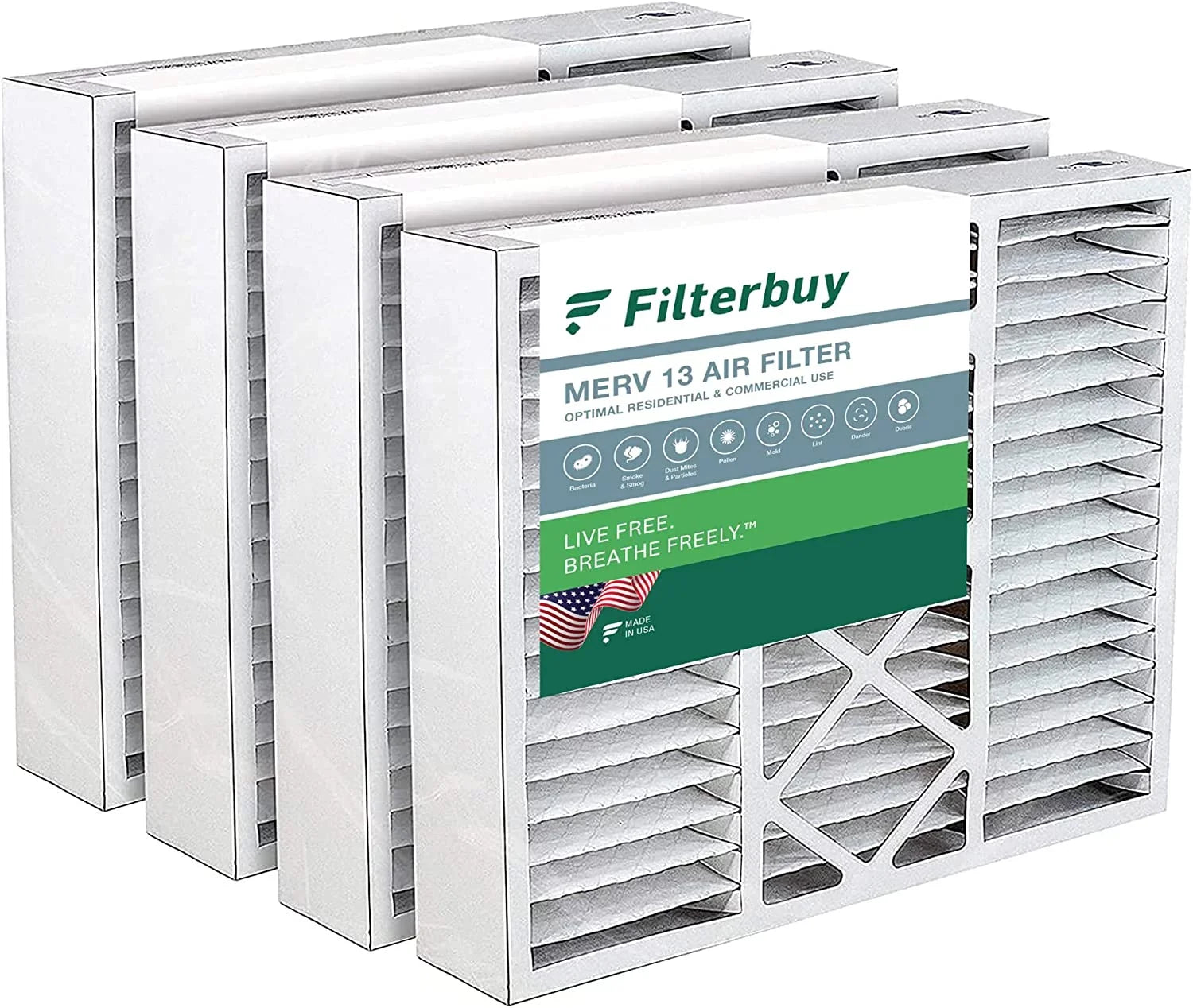 Filterbuy 16x20x5 MERV 13 Pleated HVAC AC Furnace Air Filters for Honeywell FC100A1003 (4-Pack)